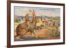 Texas Cowboy Herding from Jack Rabbit-null-Framed Premium Giclee Print