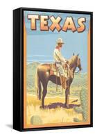 Texas - Cowboy on Horseback-Lantern Press-Framed Stretched Canvas