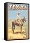 Texas - Cowboy on Horseback-Lantern Press-Framed Stretched Canvas