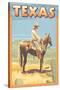 Texas - Cowboy on Horseback-Lantern Press-Stretched Canvas