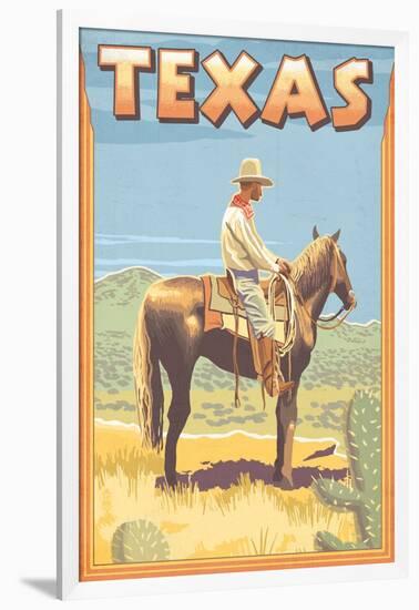 Texas - Cowboy on Horseback-Lantern Press-Framed Premium Giclee Print