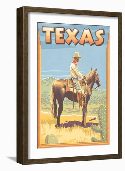 Texas - Cowboy on Horseback-Lantern Press-Framed Art Print