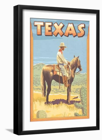 Texas - Cowboy on Horseback-Lantern Press-Framed Art Print