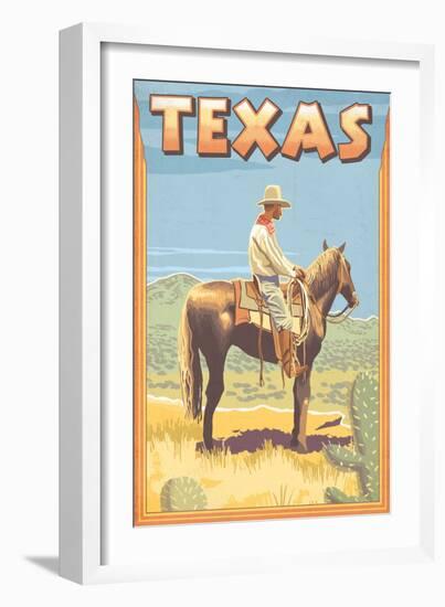 Texas - Cowboy on Horseback-Lantern Press-Framed Art Print