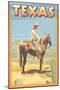 Texas - Cowboy on Horseback-Lantern Press-Mounted Art Print