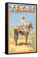 Texas - Cowboy on Horseback-Lantern Press-Framed Stretched Canvas