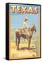 Texas - Cowboy on Horseback-Lantern Press-Framed Stretched Canvas