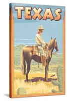 Texas - Cowboy on Horseback-Lantern Press-Stretched Canvas