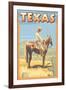 Texas - Cowboy on Horseback-Lantern Press-Framed Art Print