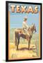 Texas - Cowboy on Horseback-Lantern Press-Framed Art Print