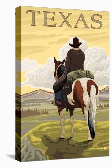 Texas - Cowboy on Ridge-Lantern Press-Stretched Canvas