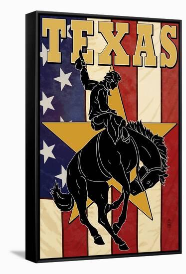 Texas - Cowboy with Bucking Bronco-Lantern Press-Framed Stretched Canvas