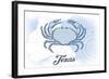 Texas - Crab - Blue - Coastal Icon-Lantern Press-Framed Art Print