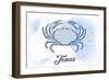 Texas - Crab - Blue - Coastal Icon-Lantern Press-Framed Art Print