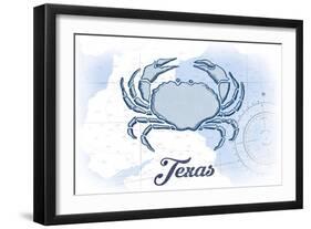 Texas - Crab - Blue - Coastal Icon-Lantern Press-Framed Art Print