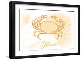 Texas - Crab - Yellow - Coastal Icon-Lantern Press-Framed Art Print