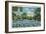 Texas - Exterior View of the State Capitol, the Flag, and a Field of Blue Bonnets, c.1948-Lantern Press-Framed Art Print