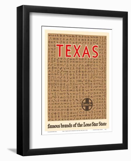 Texas - Famous Cattle Brands of the Lone Star State - Santa Fe Railroad-Pacifica Island Art-Framed Art Print