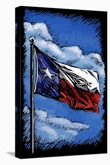 Texas Flag - Scratchboard-Lantern Press-Stretched Canvas