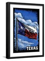 Texas Flag  - Scratchboard-Lantern Press-Framed Art Print