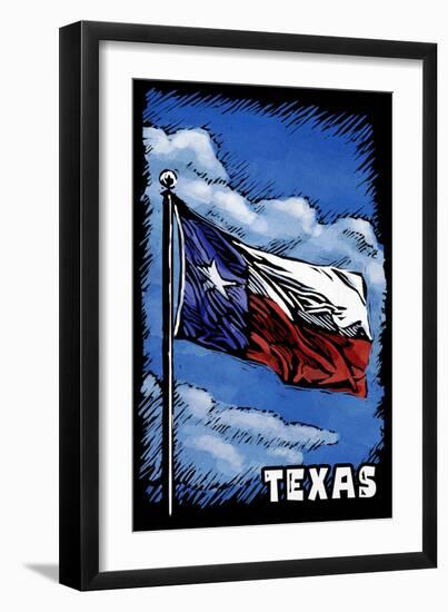 Texas Flag  - Scratchboard-Lantern Press-Framed Art Print