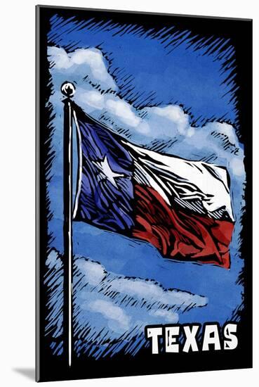 Texas Flag  - Scratchboard-Lantern Press-Mounted Art Print