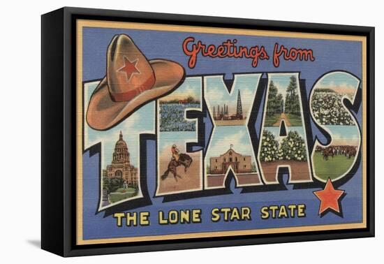 Texas - Greetings From The Lone Star State-Lantern Press-Framed Stretched Canvas