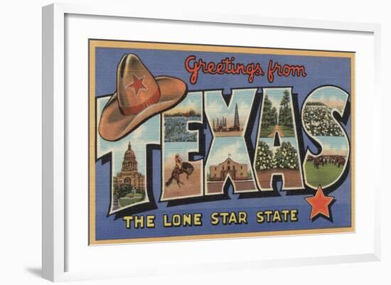 Texas - Greetings From The Lone Star State-Lantern Press-Framed Art Print