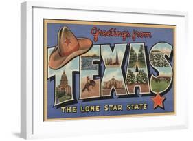 Texas - Greetings From The Lone Star State-Lantern Press-Framed Art Print