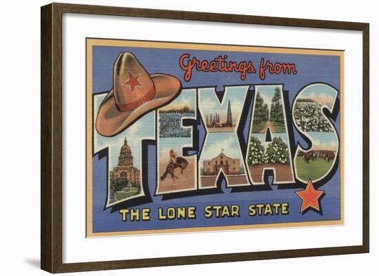 Texas - Greetings From The Lone Star State-Lantern Press-Framed Art Print