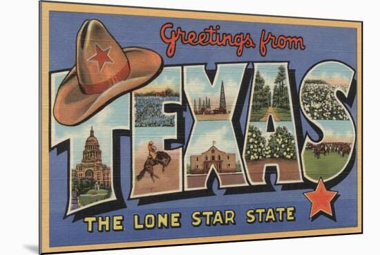 Texas - Greetings From The Lone Star State-Lantern Press-Mounted Art Print