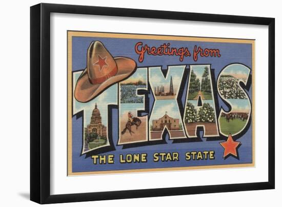 Texas - Greetings From The Lone Star State-Lantern Press-Framed Art Print