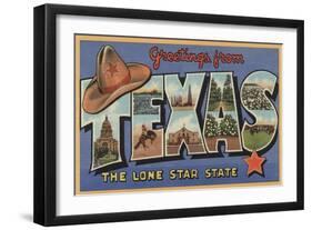 Texas - Greetings From The Lone Star State-Lantern Press-Framed Art Print