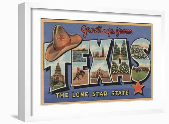 Texas - Greetings From The Lone Star State-Lantern Press-Framed Art Print