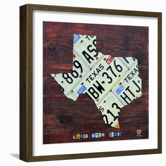 Texas License Plate Map Large-Design Turnpike-Framed Giclee Print