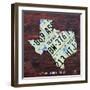 Texas License Plate Map Large-Design Turnpike-Framed Giclee Print