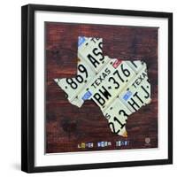 Texas License Plate Map Large-Design Turnpike-Framed Giclee Print