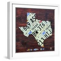 Texas License Plate Map Large-Design Turnpike-Framed Giclee Print