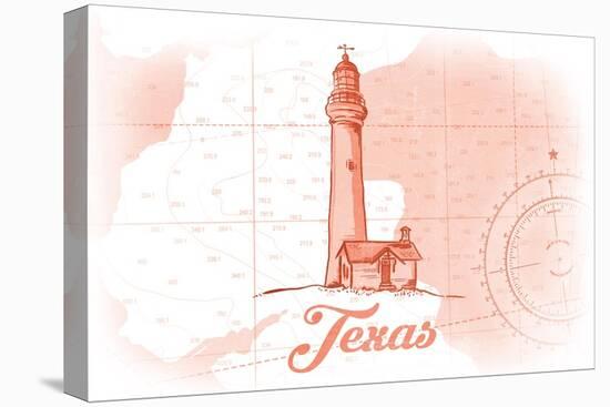 Texas - Lighthouse - Coral - Coastal Icon-Lantern Press-Stretched Canvas