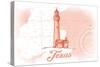 Texas - Lighthouse - Coral - Coastal Icon-Lantern Press-Stretched Canvas