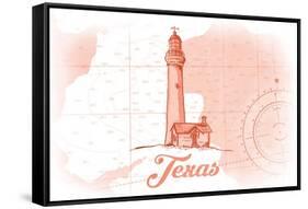 Texas - Lighthouse - Coral - Coastal Icon-Lantern Press-Framed Stretched Canvas