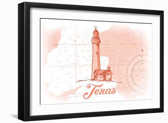 Texas - Lighthouse - Coral - Coastal Icon-Lantern Press-Framed Art Print