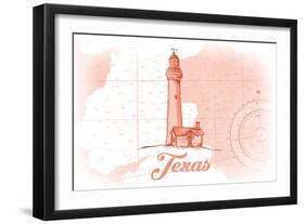 Texas - Lighthouse - Coral - Coastal Icon-Lantern Press-Framed Art Print