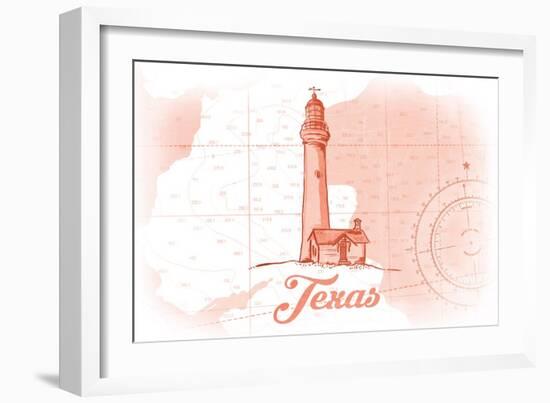 Texas - Lighthouse - Coral - Coastal Icon-Lantern Press-Framed Art Print