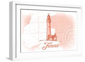 Texas - Lighthouse - Coral - Coastal Icon-Lantern Press-Framed Art Print