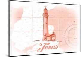 Texas - Lighthouse - Coral - Coastal Icon-Lantern Press-Mounted Art Print