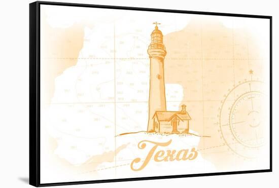 Texas - Lighthouse - Yellow - Coastal Icon-Lantern Press-Framed Stretched Canvas