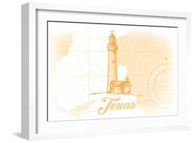 Texas - Lighthouse - Yellow - Coastal Icon-Lantern Press-Framed Art Print