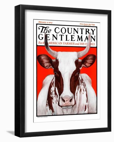 "Texas Longhorn," Country Gentleman Cover, February 9, 1924-Charles Bull-Framed Giclee Print