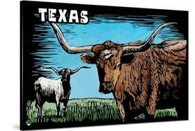 Texas - Longhorn - Scratchboard-Lantern Press-Stretched Canvas